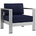 Modway Shore Outdoor Patio Aluminum Armchair, Silver and Navy EEI-2266-SLV-NAV